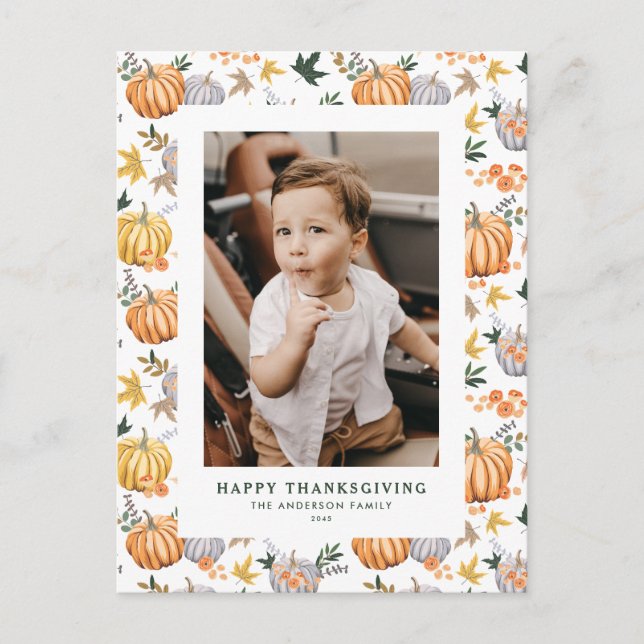 Autumn Harvest Pumpkin Photo Happy Thanksgiving Holiday Postcard (Front)