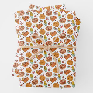 Autumn Harvest & Pumpkin Seamless Pattern Wrapping Paper Sheets