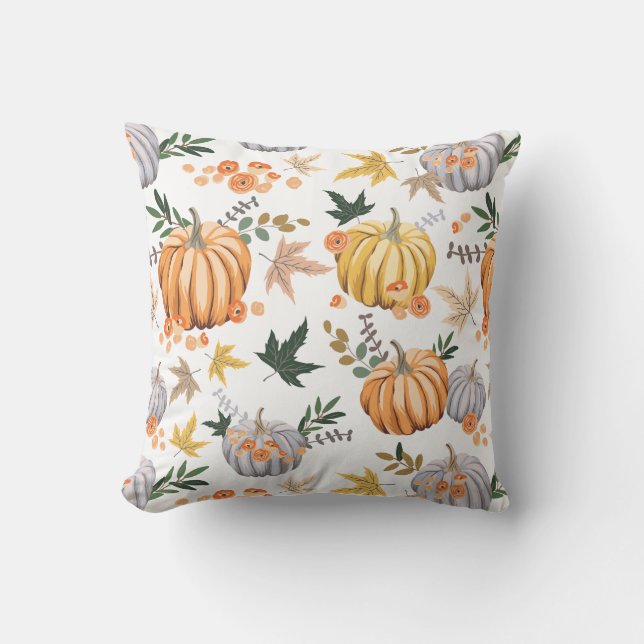 Autumn Harvest Pumpkin Thanksgiving Pattern Throw Pillow (Front)