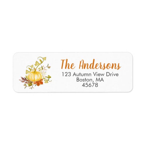 Autumn Harvest Pumpkin Watercolor Return Address Label