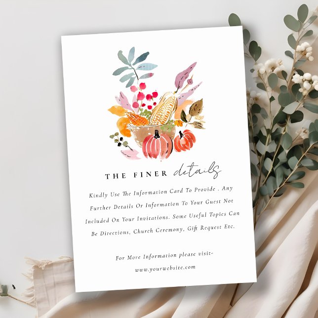 Autumn Harvest Pumpkin Watercolor Wedding Detail Enclosure Card (Creator Uploaded)