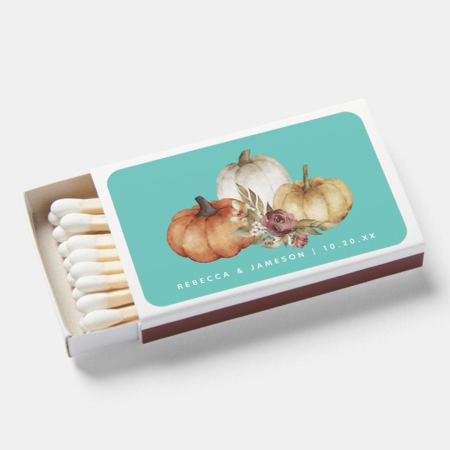 Autumn harvest pumpkin wedding favor matchboxes (Front Open)