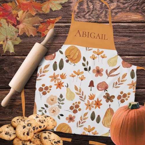Autumn Harvest Pumpkins and Foliage Personalized Apron