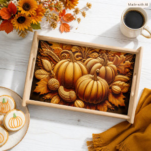 Autumn Harvest Pumpkins Cozy Fall Season Serving Tray