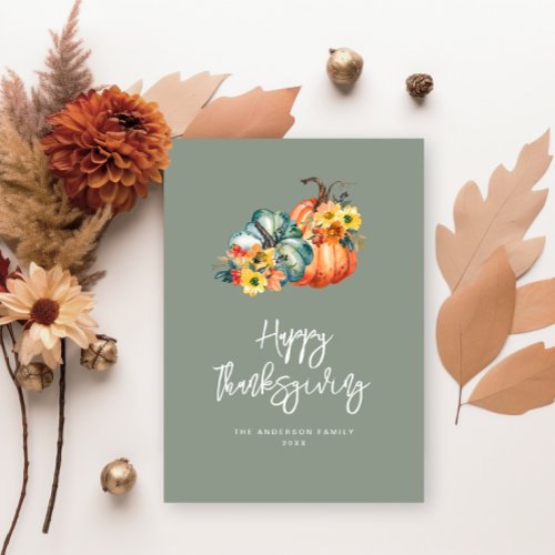 autumn harvest sage green happy thanksgiving holiday card