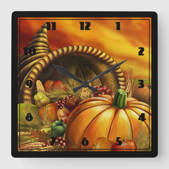 Autumn Harvest Square Wall Clock (Front)