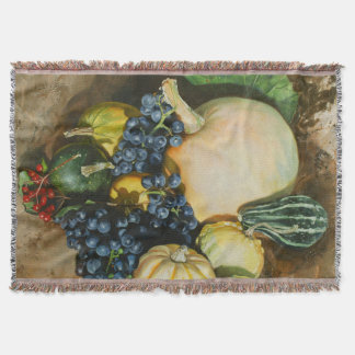 Autumn Harvest Still Life with Pumpkins, Gourds Throw Blanket