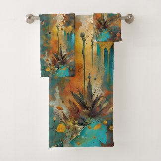 Autumn Harvest Teal Rust Gold Abstract