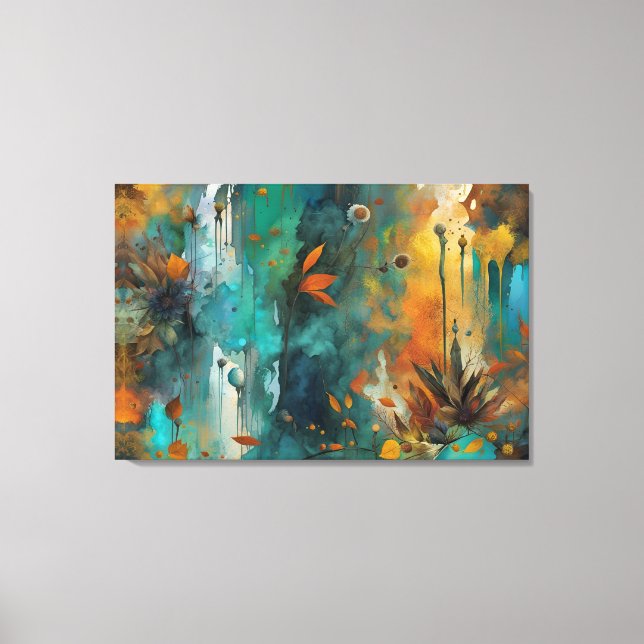 Autumn Harvest Teal Rust Gold Abstract Canvas Print (Front)