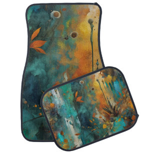 Autumn Harvest Teal Rust Gold Abstract Car Floor Mat