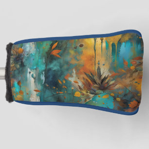 Autumn Harvest Teal Rust Gold Abstract Golf Head Cover