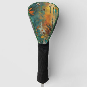 Autumn Harvest Teal Rust Gold Abstract Golf Head Cover