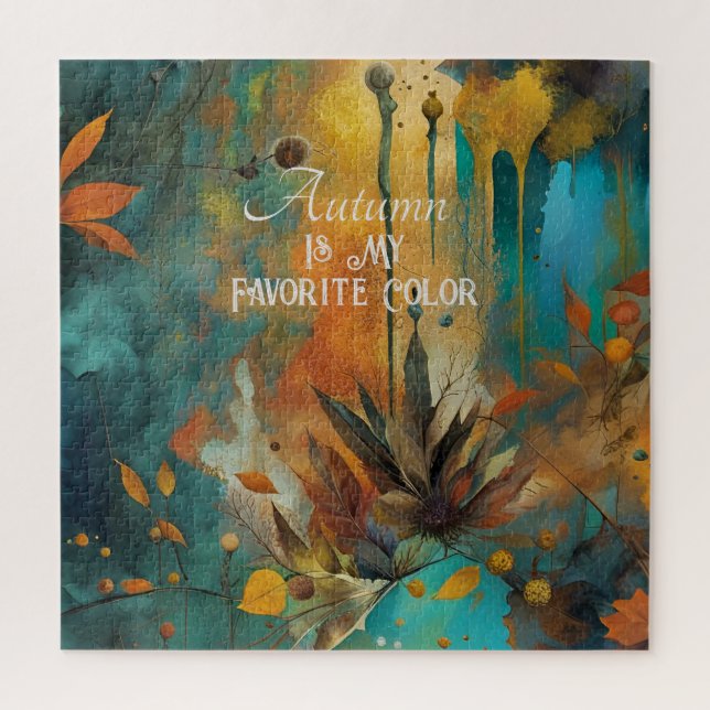 Autumn Harvest Teal Rust Gold Abstract Jigsaw Puzzle (Vertical)