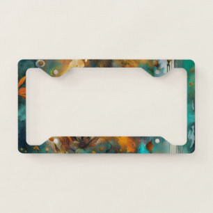 Autumn Harvest Teal Rust Gold Abstract License Plate Frame