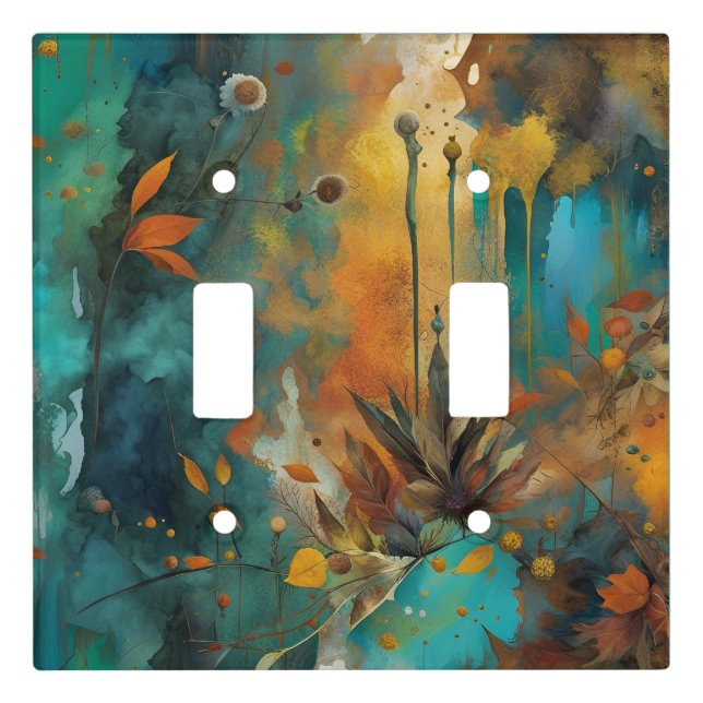 Autumn Harvest Teal Rust Gold Abstract Light Switch Cover (Front)
