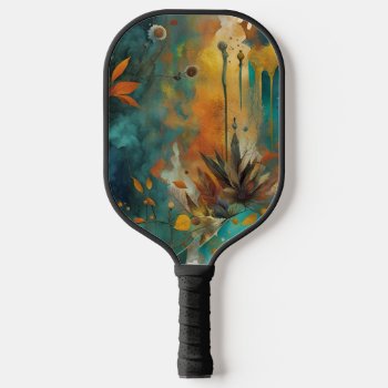 Autumn Harvest Teal Rust Gold Abstract Pickleball Paddle by minx267 at Zazzle