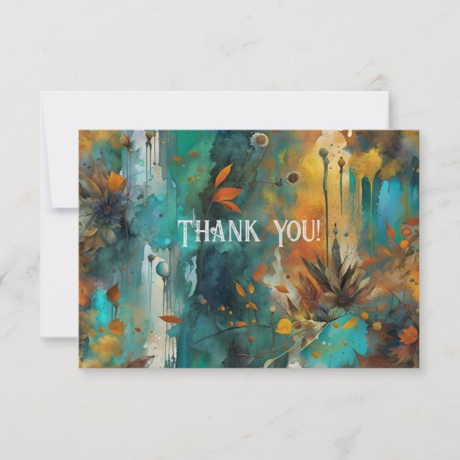 Autumn Harvest Teal Rust Gold Abstract Thank You (Front)