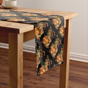 Autumn Harvest Thanksgiving Black Table Runner