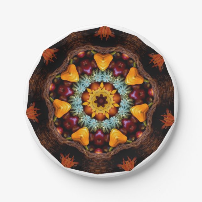 AUTUMN HARVEST THANKSGIVING CORNUCOPIA MANDALA PAPER PLATES (Front)