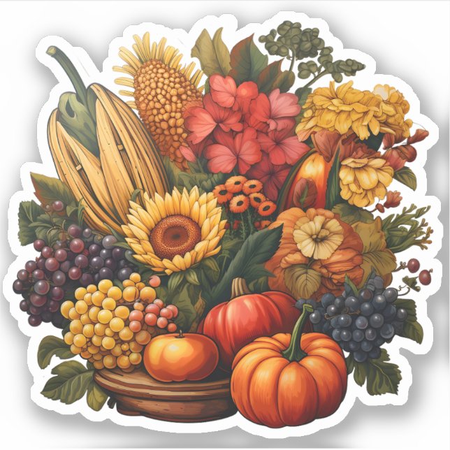 Autumn Harvest Thanksgiving Farm Vegetables Sticker (Front)