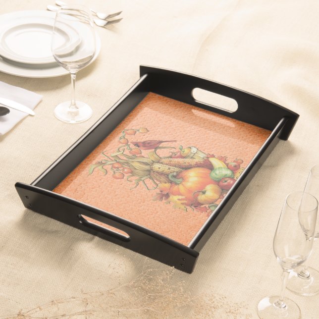 Autumn Harvest Thanksgiving Orange Serving Tray (Front)