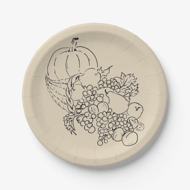 Autumn Harvest Thanksgiving Paper Plates (Front)