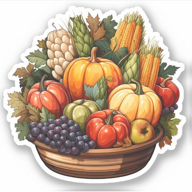 Autumn Harvest Thanksgiving Season Farm Vegetables Sticker (Front)