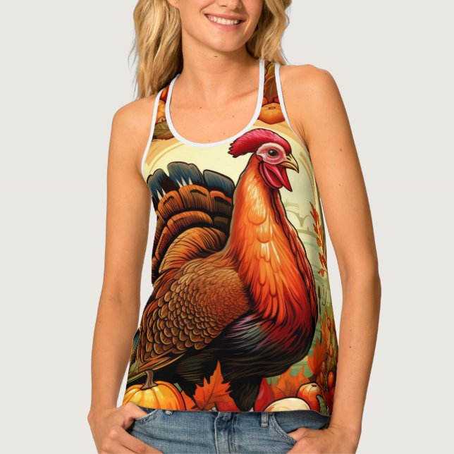 Autumn Harvest Turkey Illustration Women's Tank Top (Front)