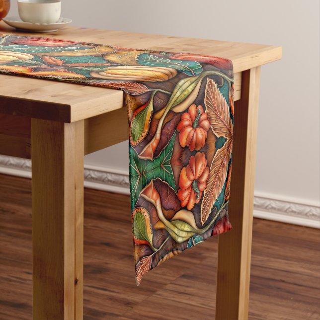 Autumn Harvest Vintage Pumpkins & Foliage Medium Table Runner (In Situ)
