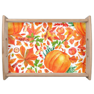 Autumn Harvest: Watercolor Fall Abundance. Serving Tray