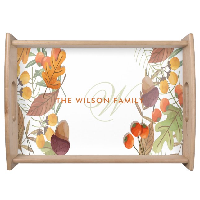Autumn Harvest Watercolor Personalized Serving Tray (Front)