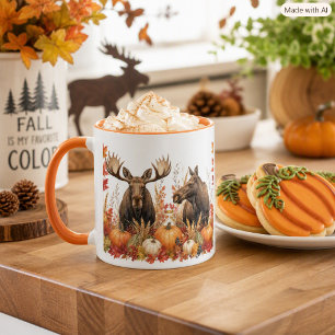 Autumn Harvest Wildlife Moose Orange Leaves Mug