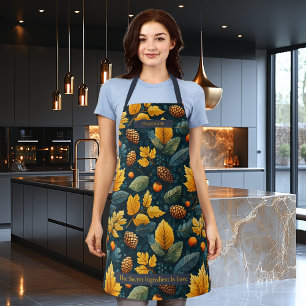 Autumn Harvest with Leaves, Acorns, and Pine Cones Apron