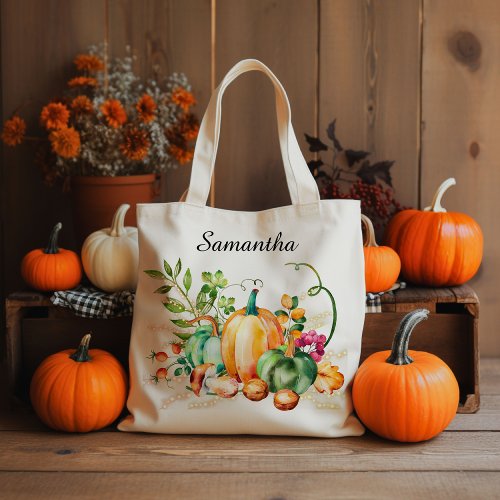 Autumn Harvest with Name Tote Bag