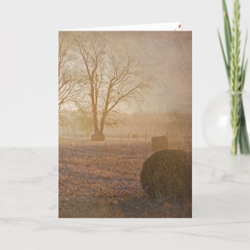 Autumn Hay Bales In Fog Birthday Card