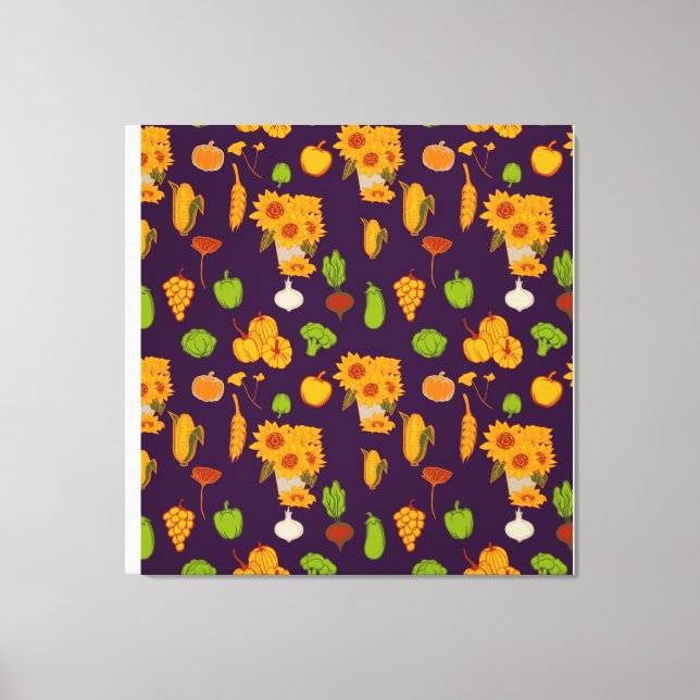 Autumn  Healthy Harvest Veggie And Fruits Throw Pi Canvas Print (Front)