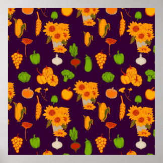Autumn  Healthy Harvest Veggie And Fruits Throw Pi Poster