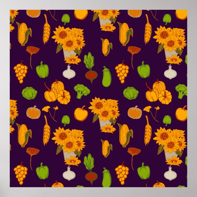 Autumn  Healthy Harvest Veggie And Fruits Throw Pi Poster (Front)