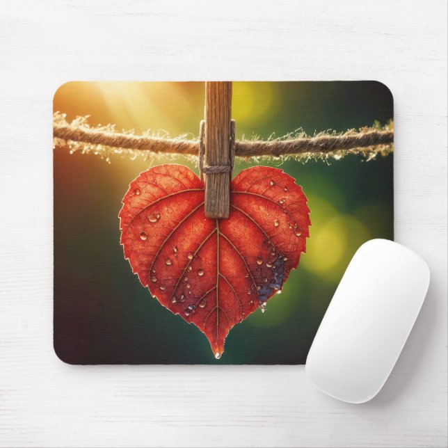 Autumn Heart Leaf On Clothesline Mouse Pad (With Mouse)