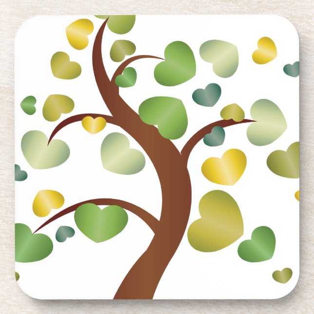 Autumn Hearts Tree Drink Coaster (Front)