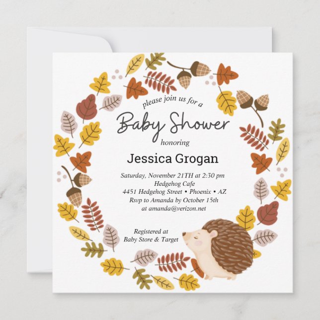Autumn Hedgehog Baby Shower Invitation (Front)