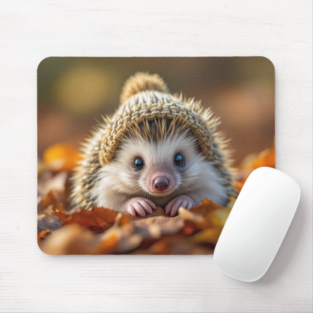 Autumn Hedgehog With Knitted Hat Mouse Pad (With Mouse)