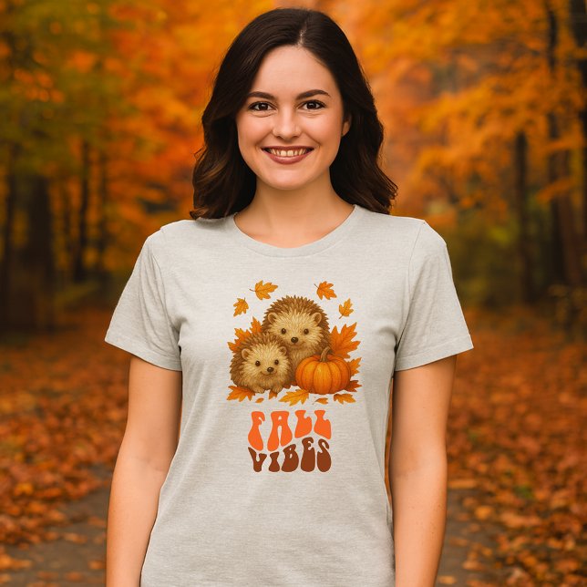 Autumn Hedgehogs illustration & Fall Vibes script Tri-Blend Shirt (Creator Uploaded)