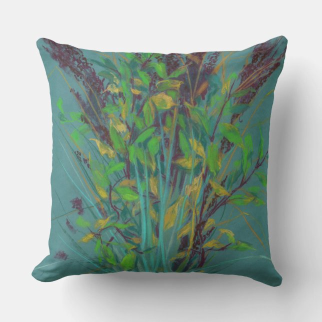 Autumn Herbs, floral art, pastel painting, nature Throw Pillow (Front)