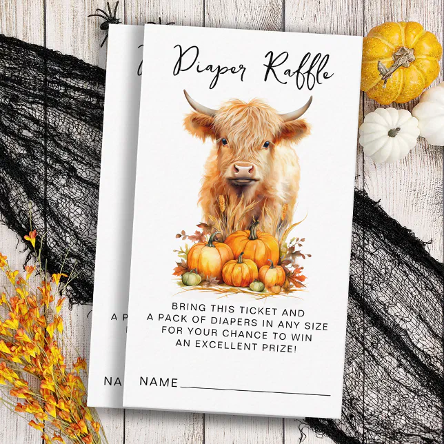 Dancing Cow Raffle Autumn Highland Cow Cute Baby Shower Diaper Raffle Enclosure Card | Zazzle