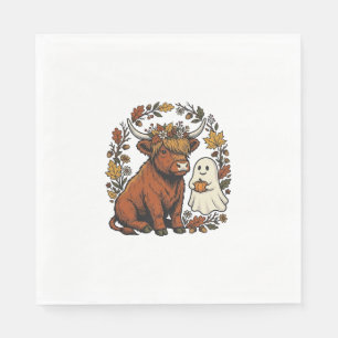 Autumn Highland Cow Ghost Vintage Engraving Shirt Napkins