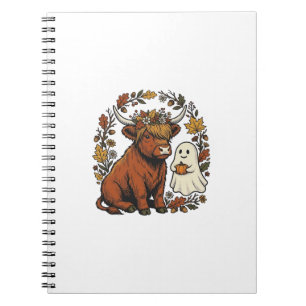 Autumn Highland Cow Ghost Vintage Engraving Shirt Notebook
