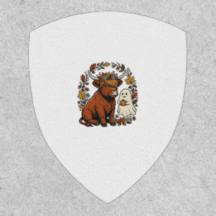 Autumn Highland Cow Ghost Vintage Engraving Shirt Patch