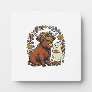 Autumn Highland Cow Ghost Vintage Engraving Shirt Plaque