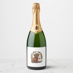 Autumn Highland Cow Ghost Vintage Engraving Shirt Sparkling Wine Label